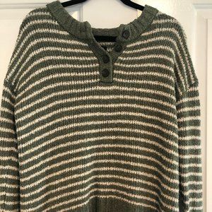 American Eagle Green and White Striped Sweater